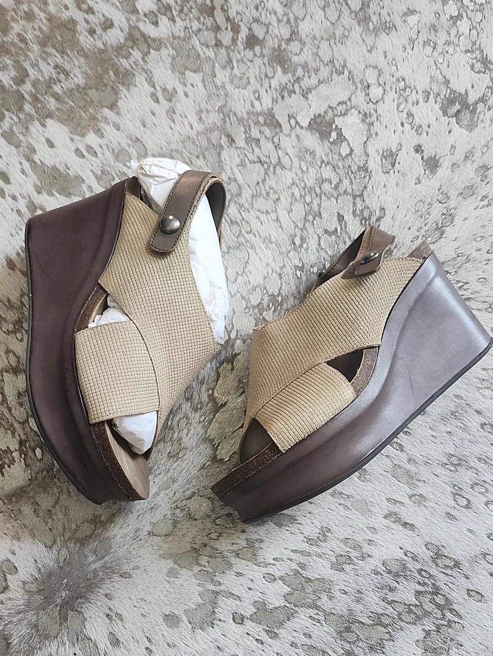 OTBT Blue Hill Tan Wedge Platform Sandal Sz8 Leather